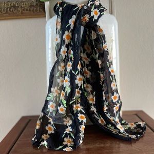 Beautiful sheer black white flowers scarf